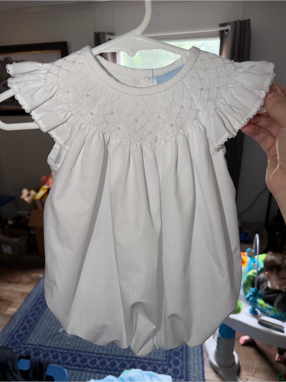 Shine Like A Pearl White Smocked Bubble 3M Classic Whimsy